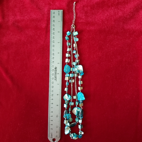 Two Strand Blue Shell and Glass bead Necklace - Picture 6 of 11